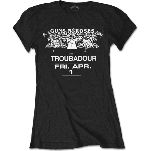 Guns N' Roses 'Troubadour Flyer' (Black) Womens Fitted T-Shirt