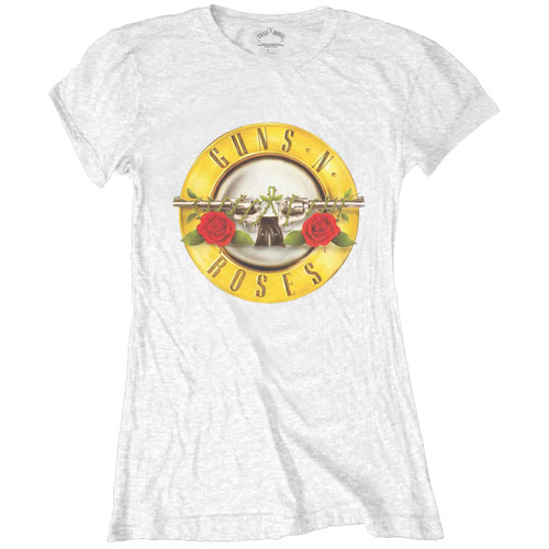 Guns N' Roses 'Classic Bullet Logo' (White) Womens Fitted T-Shirt