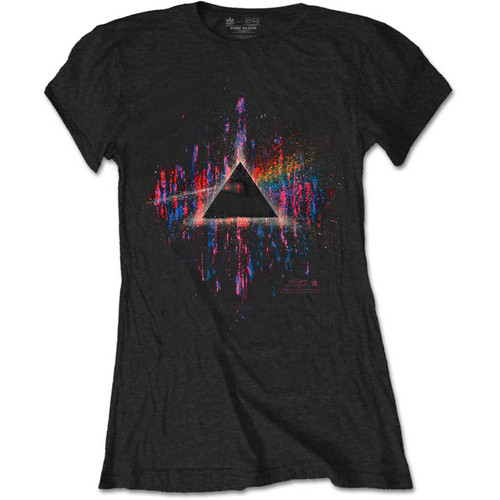 Pink Floyd 'Dark Side of the Moon Pink Splatter' (Black) Womens Fitted T-Shirt