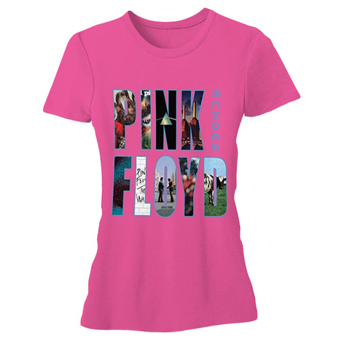 Pink Floyd 'Echoes Album Montage' (Pink) Womens Fitted T-Shirt
