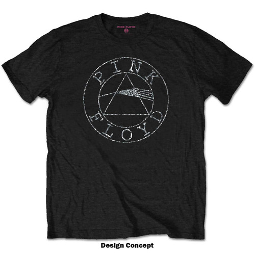 Pink Floyd 'Circle Logo Diamante' (Black) T-Shirt