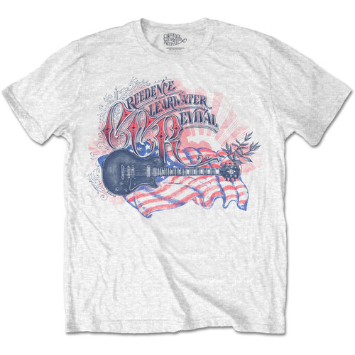 Creedence Clearwater Revival 'Guitar & Flag' (White) T-Shirt