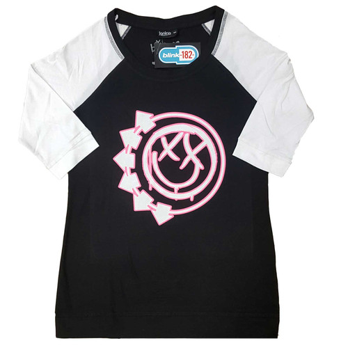 Blink 182 'Six Arrow Smile' (Black & White) Womens Raglan Shirt