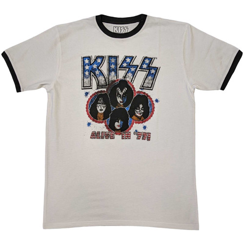 Kiss 'Alive In 77' (White) Ringer T-Shirt