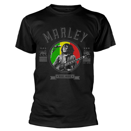 Bob Marley 'Rebel Music Seal ' (Black) T-Shirt