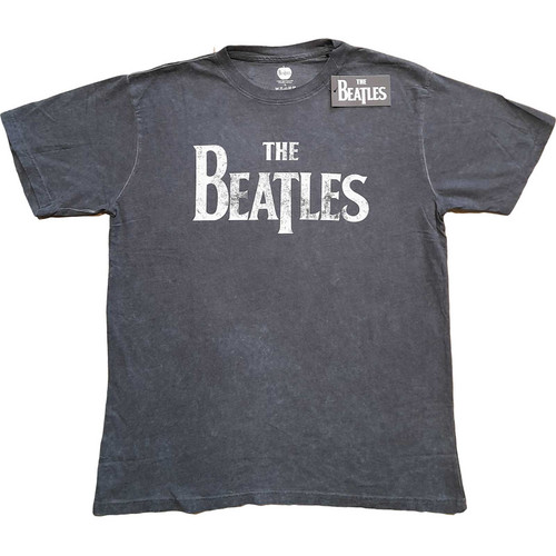 The Beatles 'Drop T Logo' (Grey) Snow Wash T-Shirt