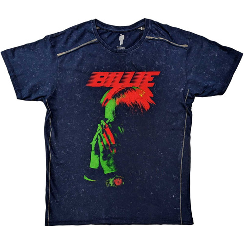 Billie Eilish 'Hands Face' (Blue) Snow Wash T-Shirt