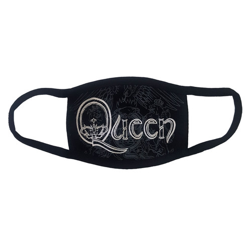 Queen 'White Retro Logo' (Black) Face Mask