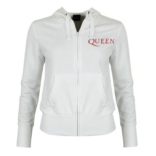 Queen 'Classic Crest' (White) Womens Zip Up Hoodie