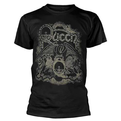 Queen 'Ornate Crest Diamante' (Black) T-Shirt