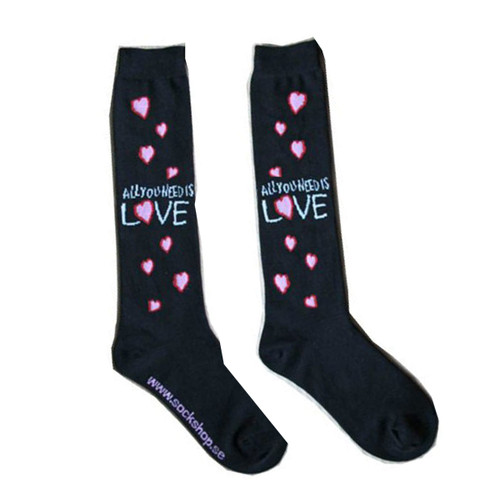 The Beatles 'All you need is love' (Black) Womens Knee High Socks (One Size = UK 4-7)