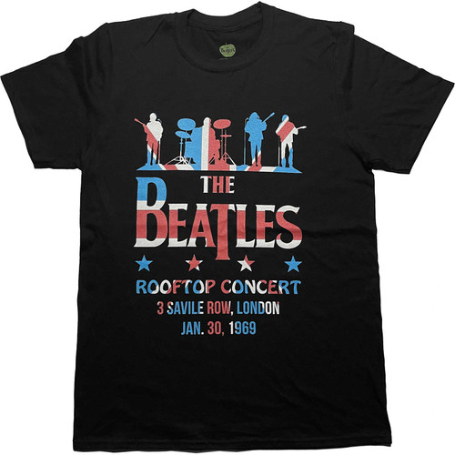 The Beatles 'Drop T Rooftop Flag' (Black) T-Shirt