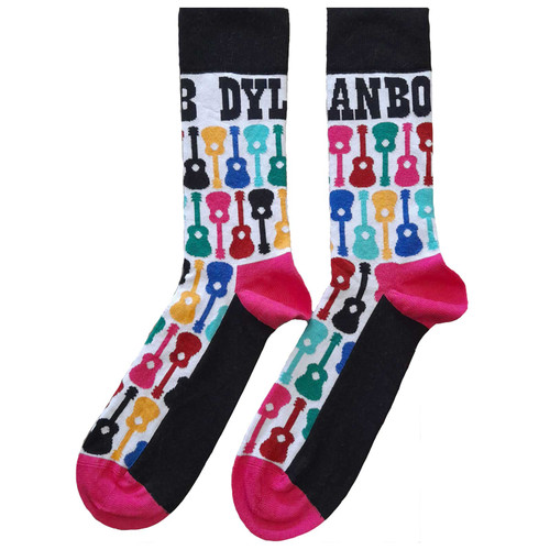 Bob Dylan 'Guitar Pattern' (White & Multicoloured) Socks (One Size = UK 7-11)