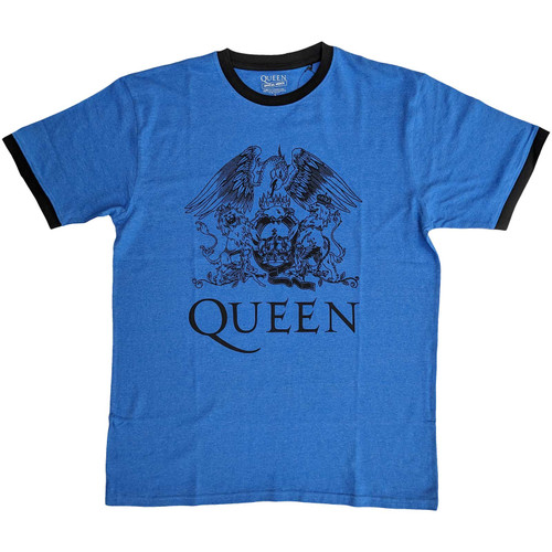 Queen 'Crest Logo' (Blue) Eco Ringer T-Shirt