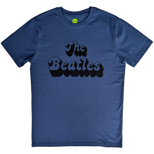 The Beatles 'Text Logo Shadow' (Denim Blue) T-Shirt