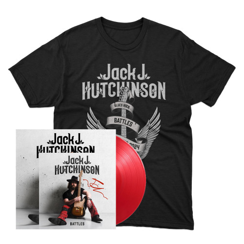 Jack J Hutchinson 'Battles' LP Red Vinyl & T-Shirt Bundle W/SIGNED PHOTO CARD