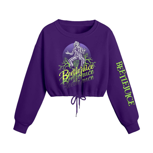 Beetlejuice '3 Times' (Purple) Womens Cropped Sweatshirt