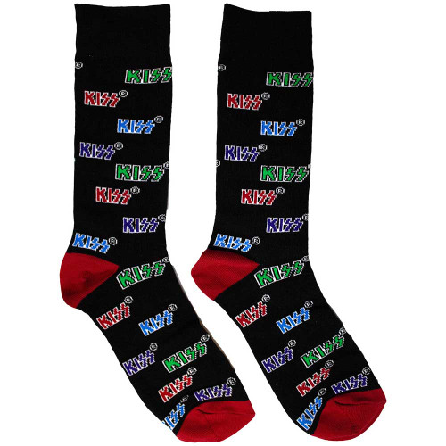 KISS 'Coloured Logos Pattern' (Black) Socks (One Size = UK 7-11)