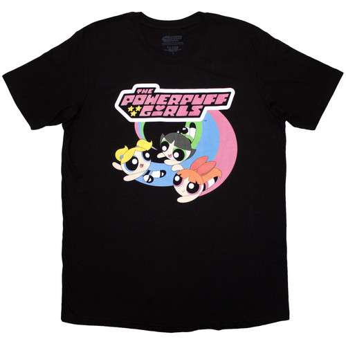 The Powerpuff Girls 'Trio Flying Logo' (Black) T-Shirt