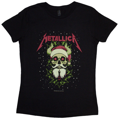 Metallica 'Santa Horns' (Black) Womens Fitted T-Shirt
