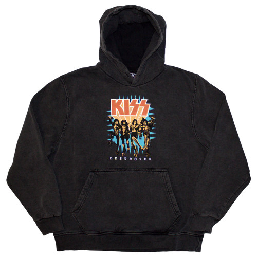 KISS 'Destroyer 3D Logo' (Grey Wash) Pull Over Hoodie