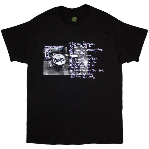 The Beatles 'Washington '64 Drum Photo & Setlist' (Black) T-Shirt