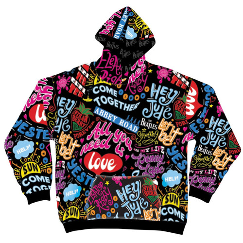 The Beatles 'Song Titles' All-Over Print Pull Over Hoodie