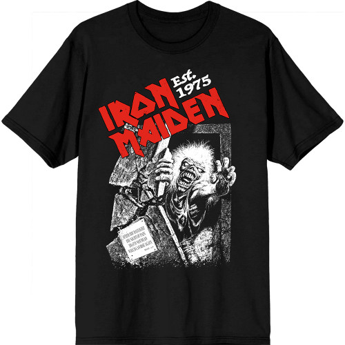 Iron Maiden 'Est. 1975 No Prayer Grave Red Logo' (Black) T-Shirt