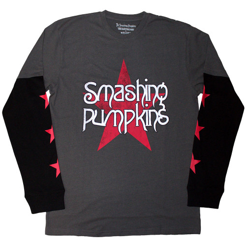 The Smashing Pumpkins 'Star Logo' (Grey & Black) Layered Long Sleeve Eco Shirt