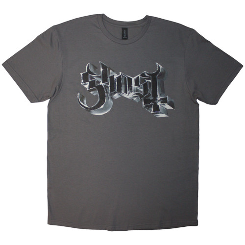 Ghost 'Chrome Logo & Grucifix Outline' (Grey) T-Shirt