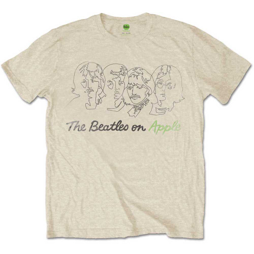 The Beatles 'Outline Faces On Apple' (Sand) T-Shirt