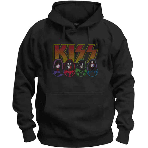 KISS 'Logo, Faces & Icons' (Black) Pull Over Hoodie