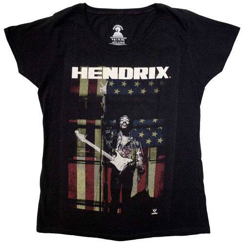 Jimi Hendrix 'Peace Flag' (Black) Womens Fitted T-Shirt