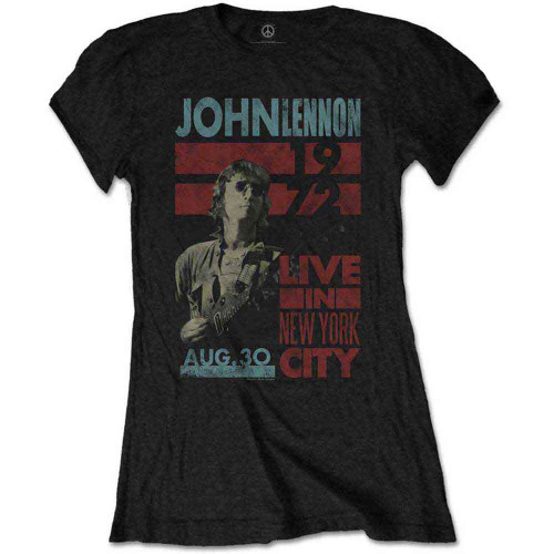 John Lennon 'Live In New York City' (Black) Womens Fitted T-Shirt