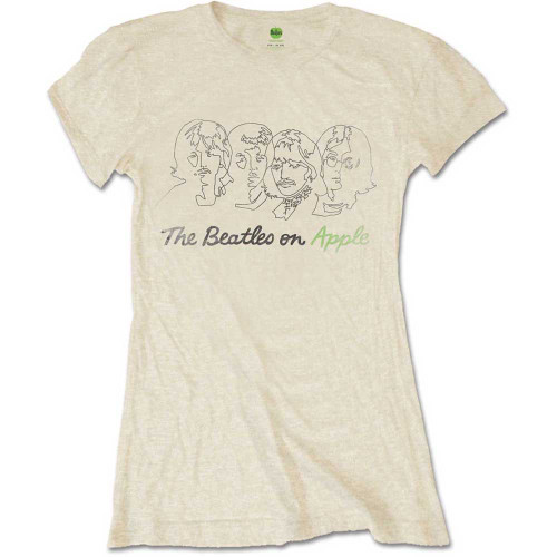 The Beatles 'Outline Faces on Apple' (Sand) Womens Fitted T-Shirt