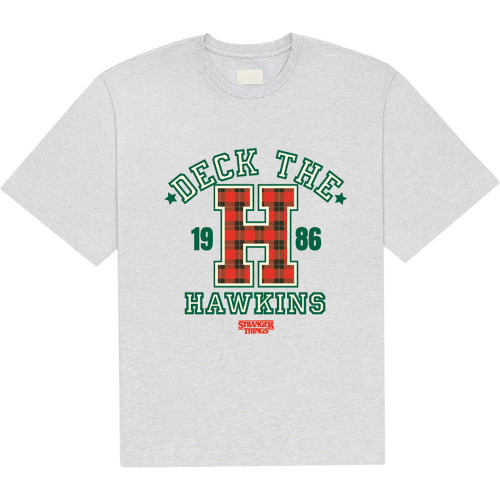 Stranger Things 'Deck The Hawkins' (Grey) T-Shirt