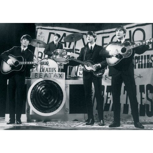 The Beatles 'Daily Echo On Stage Performance' (Black & White) Postcard