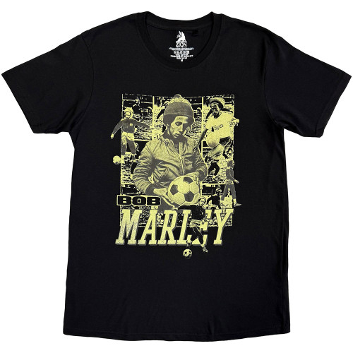 Bob Marley 'Football Collage' (Black) T-Shirt