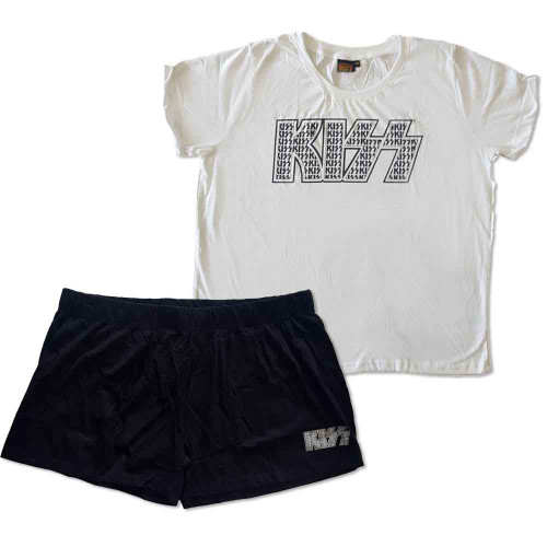 KISS 'Logo Infill' (White & Black) Womens Fitted Summer Pyjamas
