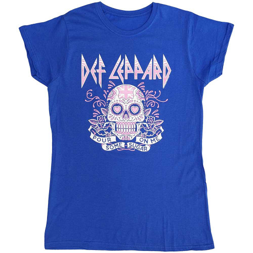 Def Leppard 'Pour Some Sugar On Me Skull Tour 2019' (Blue) Womens Fitted T-Shirt
