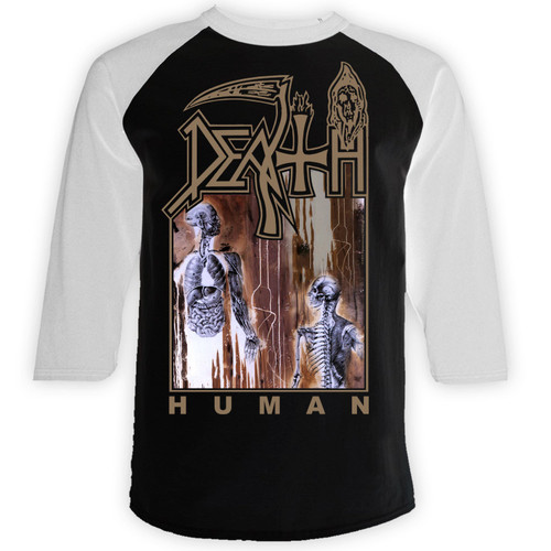 Death 'Human' (Black & White) Baseball Shirt - US Import