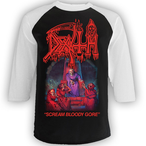 Death 'Scream Bloody Gore' (Black & White) Baseball Shirt - US Import
