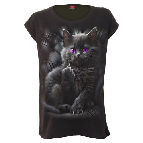Spiral 'Cattitude' (Black) Womens Fitted Loose Fit T-Shirt