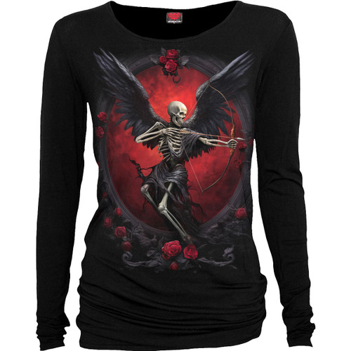 Spiral 'Cupid's Curse' (Black) Womens Fitted Long Sleeve Baggy T-Shirt