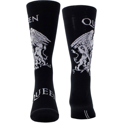 Queen 'White Crest' (Black) Crew Socks (One Size = UK 6.5-11)