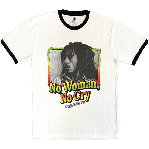 Bob Marley 'No Woman, No Cry' (White) Eco Ringer T-Shirt