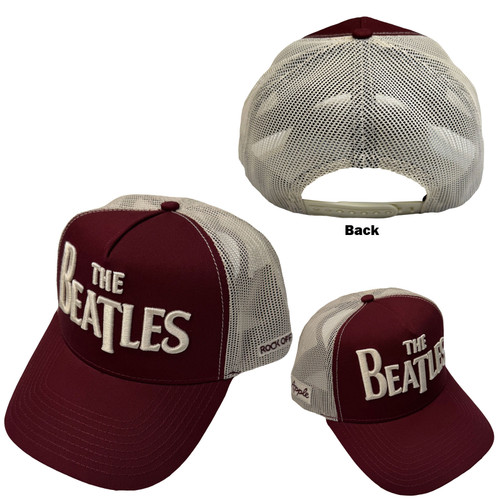 The Beatles 'Drop T Logo & Apple' (Maroon Red & Natural) Trucker Cap