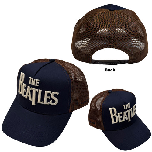 The Beatles 'Drop T Logo & Apple' (Navy Blue & Brown) Trucker Cap