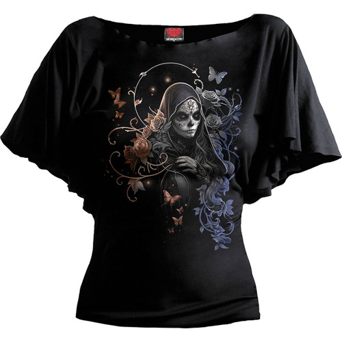 Spiral 'Gothic Grace' (Black) Womens Fitted Latin Boatneck Top