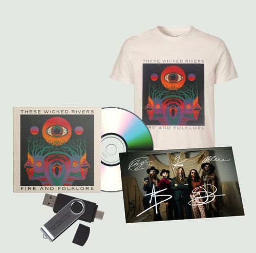 These Wicked Rivers 'Fire And Folklore' USB, CD & White T-Shirt Bundle + Exclusive Signed Photo Card